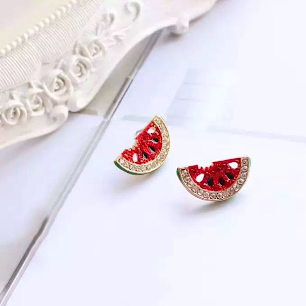 “One In A Melon” Watermelon Diamond Summer Earring - Picture 9 of 9
